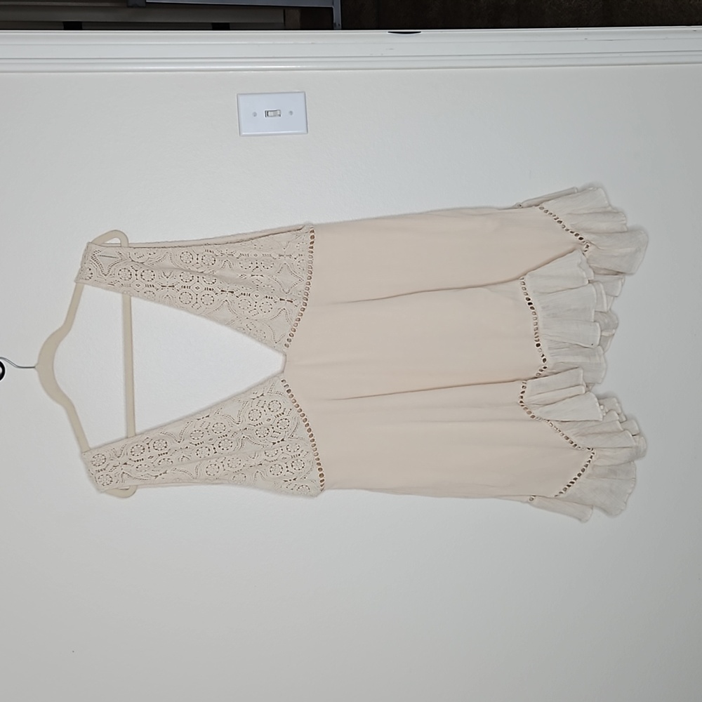 Free People V Neck Plunge Neckline Mini Cream Dress Size Large